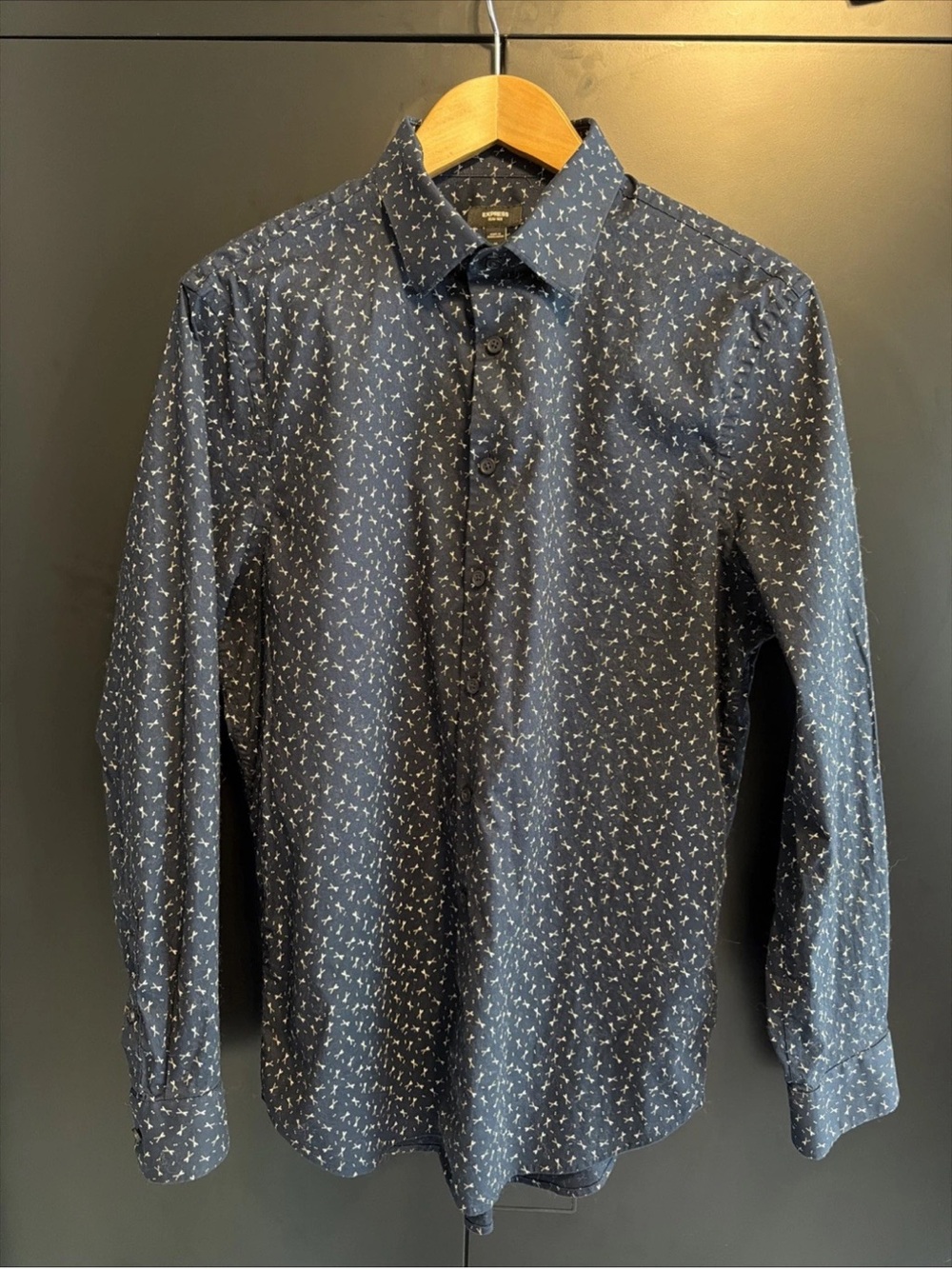 Express Men's Navy Micro-Print Dress Shirt